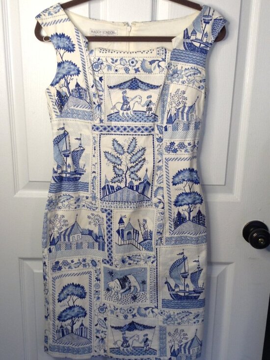 Maggy London Dresses & Skirts - Maggie London 4 Cotton Toile Shift Dress European Coastal Classy Quiet Lux Beads